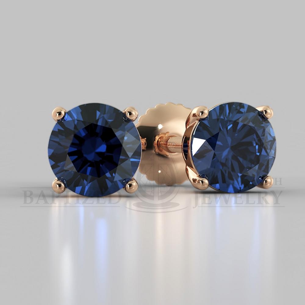 Blue Sapphire Round Cut Earrings (2 X 0.4 Ct) - 14K Rose Gold