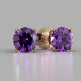 Amethyst Round Cut Earrings (2 X 0.5 Ct) - 14K Rose Gold