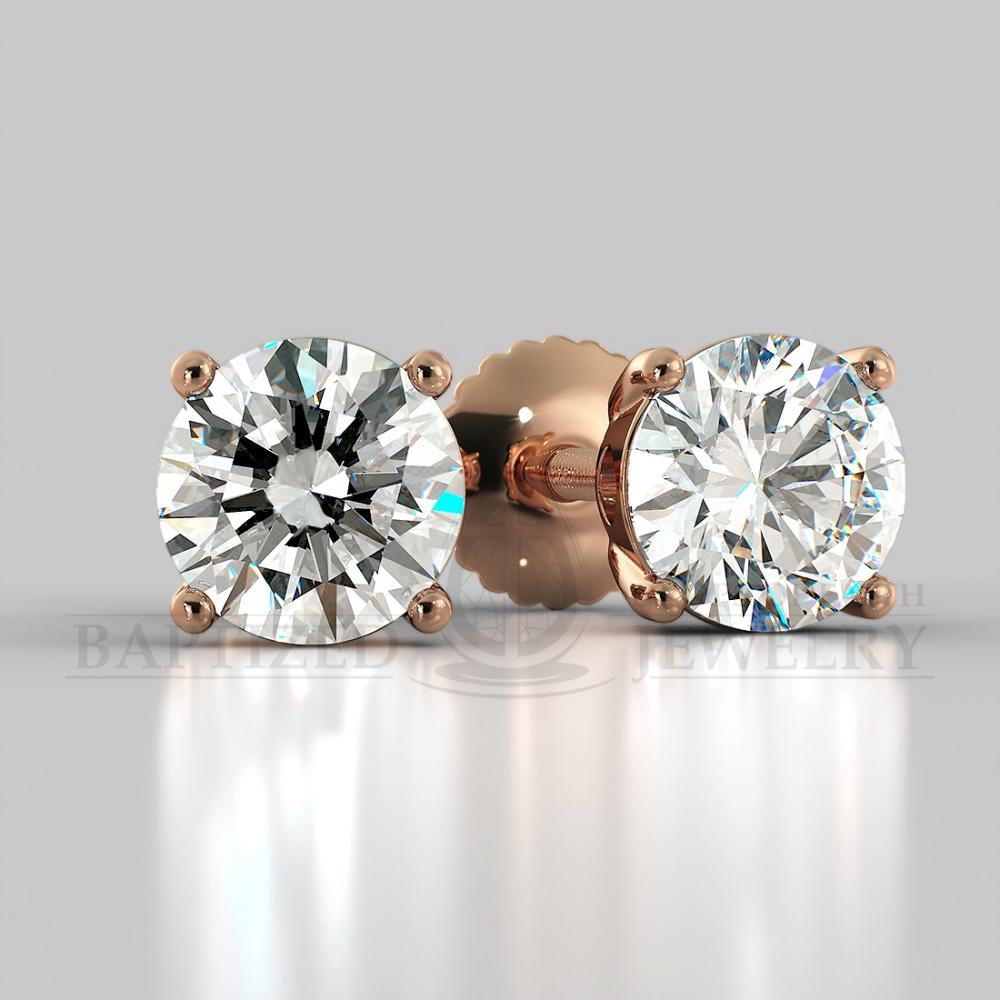 Natural Diamond Round Cut Earrings (2 X 0.4 Ct) - 14K Rose Gold