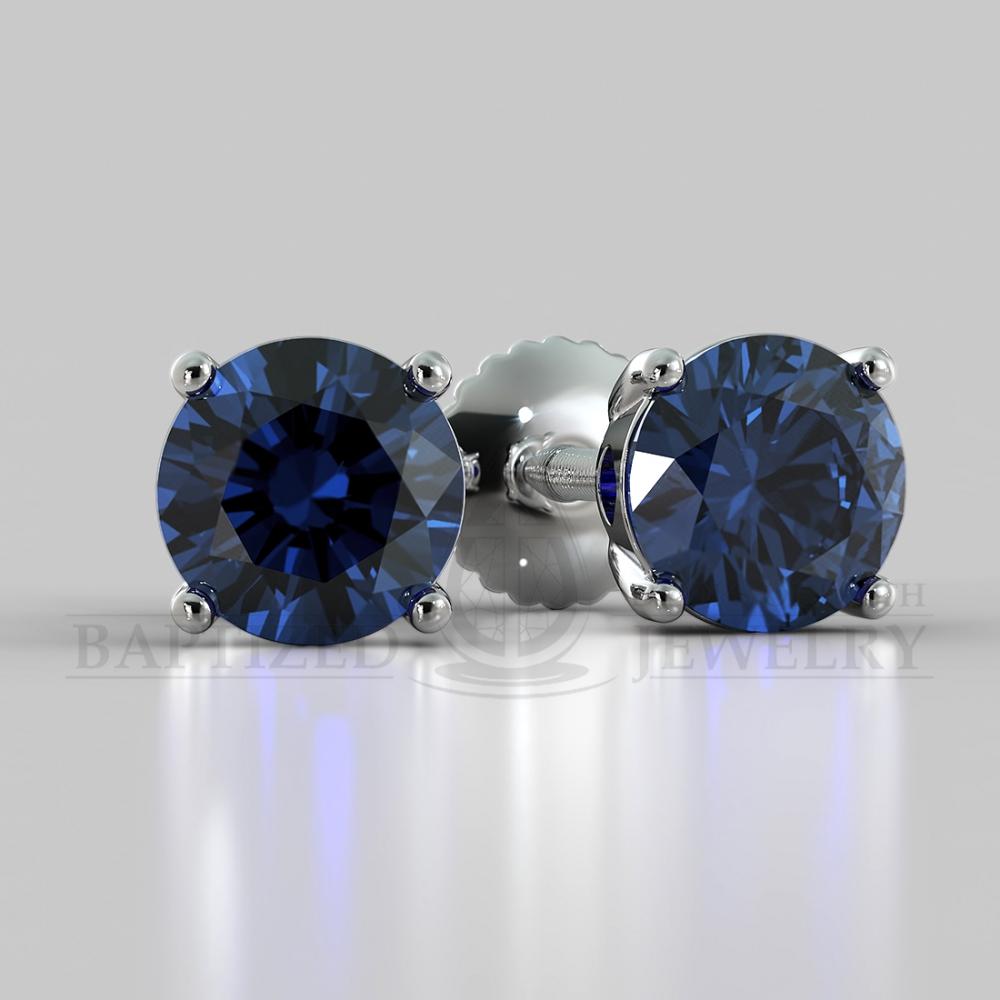 Blue Sapphire  Round Cut Earrings  - Sterling Silver 925