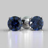 Blue Sapphire Round Cut Earrings (2 X 0.4 Ct) - 14K White Gold