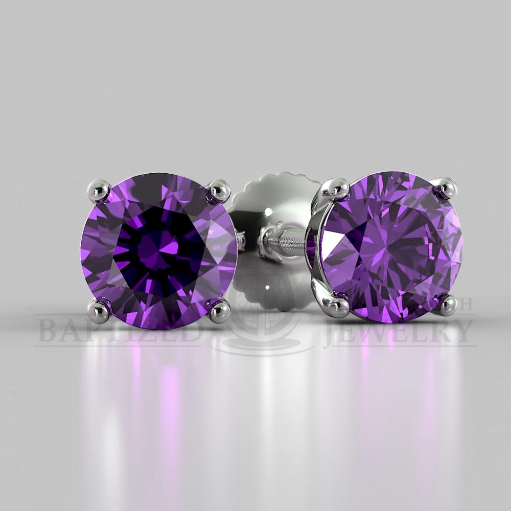 Amethyst Round Cut Earrings (2 X 0.5 Ct) - 14K White Gold