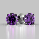 Amethyst Round Cut Earrings (2 X 0.5 Ct) - 14K White Gold