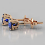 Blue Sapphire Round Cut Earrings (2 X 0.4 Ct) - 14K Rose Gold