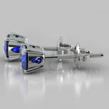 Blue Sapphire Round Cut Earrings (2 X 0.4 Ct) - 14K White Gold
