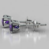 Amethyst Round Cut Earrings (2 X 0.5 Ct) - 14K White Gold