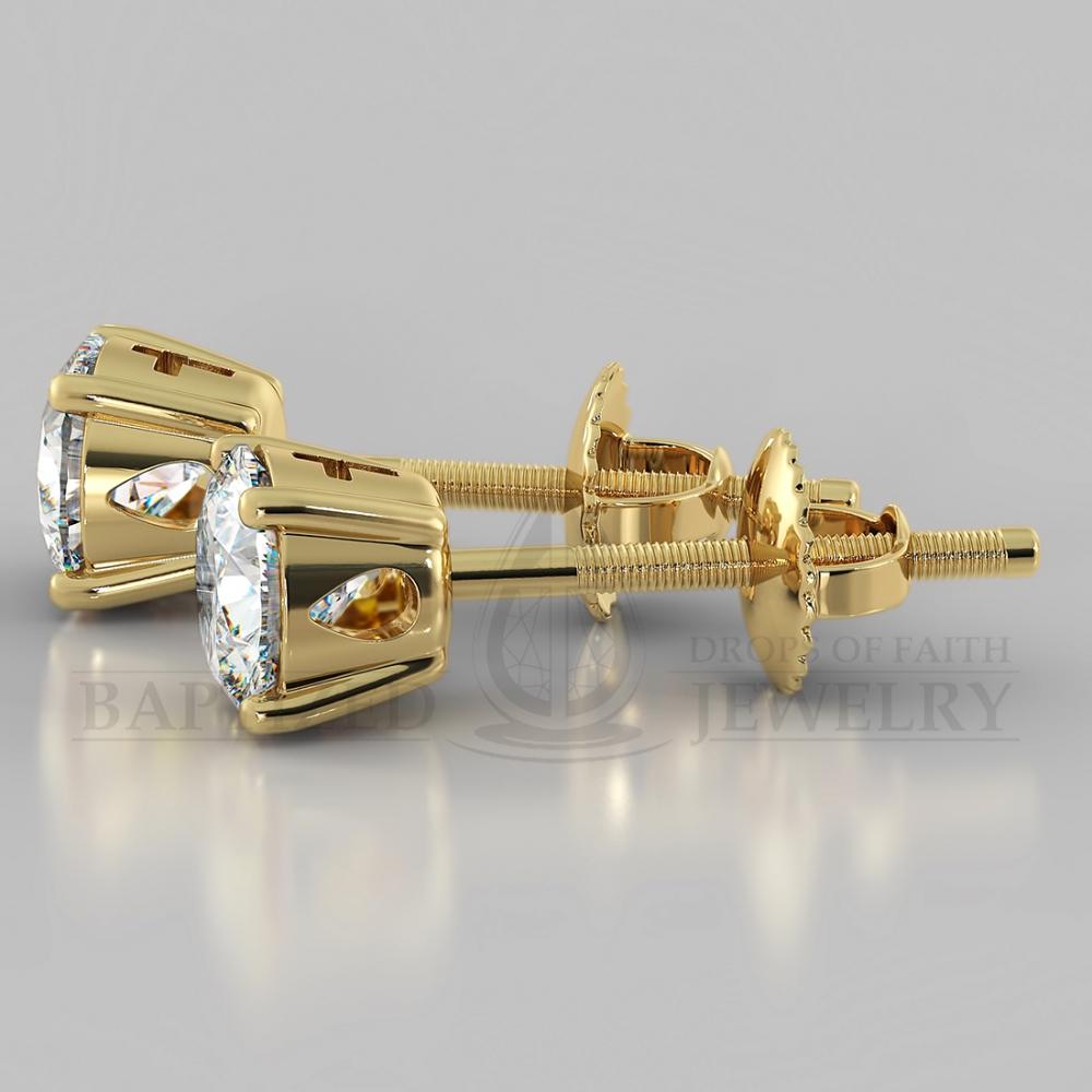 Natural Diamond Round Cut Earrings (2 X 0.4 Ct) - 14K  Yellow Gold