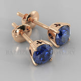 Blue Sapphire Round Cut Earrings (2 X 0.4 Ct) - 14K Rose Gold