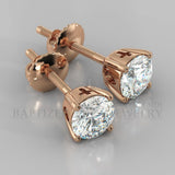 Natural Diamond Round Cut Earrings (2 X 0.4 Ct) - 14K Rose Gold