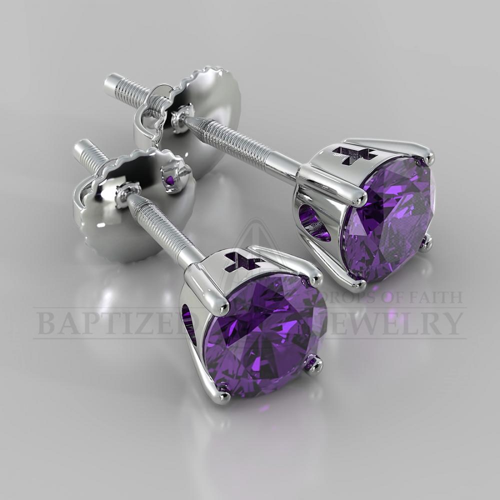 Amethyst Round Cut Earrings (2 X 0.5 Ct) - 14K White Gold
