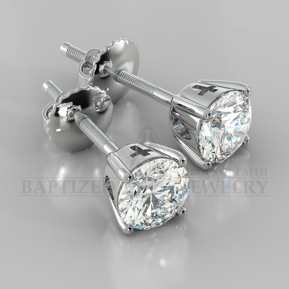 Natural Diamond Round Cut Earrings (2 X 0.4 Ct) - 14K White Gold