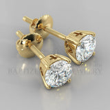 Natural Diamond Round Cut Earrings (2 X 0.4 Ct) - 14K  Yellow Gold