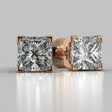 Natural Diamond Princess Cut Earrings (2 X 0.4 Ct) - 14K Rose Gold