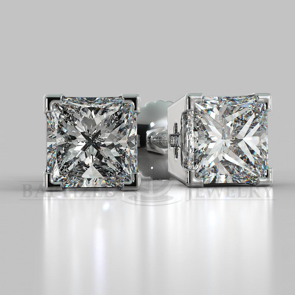 Natural Diamond Princess Cut Earrings (2 X 0.4 Ct) - 14K White Gold