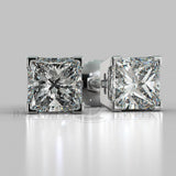 Natural Diamond Princess Cut Earrings (2 X 0.4 Ct) - 14K White Gold