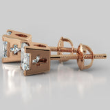 Natural Diamond Princess Cut Earrings (2 X 0.4 Ct) - 14K Rose Gold