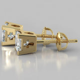 Natural Diamond Princess Cut Earrings (2 X 0.4 Ct) - 14K Yellow Gold