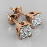 Natural Diamond Princess Cut Earrings (2 X 0.4 Ct) - 14K Rose Gold