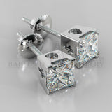 Natural Diamond Princess Cut Earrings (2 X 0.4 Ct) - 14K White Gold