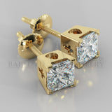 Natural Diamond Princess Cut Earrings (2 X 0.4 Ct) - 14K Yellow Gold
