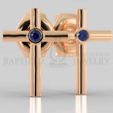 Blue Sapphire Simple Cross Earrings (2 X 0.04 Ct) - 14K Rose Gold