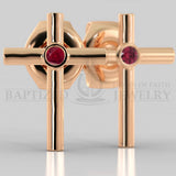 Ruby Simple Cross Earrings (2 X 0.04 Ct) - 14K Rose Gold
