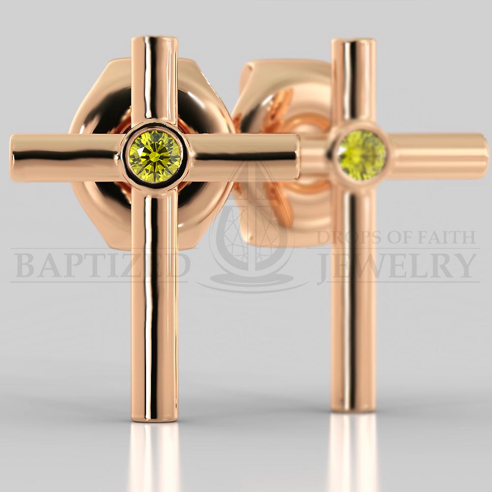 Fancy Yellow Diamond Simple Cross Earrings (2 X 0.04 Ct) - 14K Rose Gold