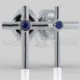 Blue Sapphire Simple Cross Earrings (2 X 0.04 Ct) - 14K White Gold