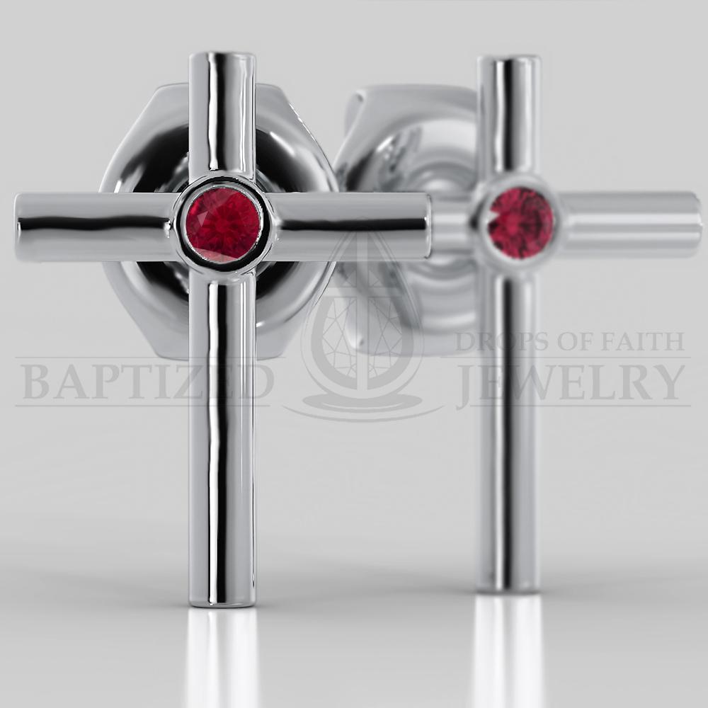 Ruby Simple Cross Earrings (2 X 0.04 Ct) - 14K White Gold