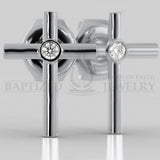 Naturald Diamond Simple Cross Earrings (2 X 0.04 Ct) - 14K White Gold