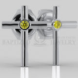 Fancy Yellow Diamond Simple Cross Earrings (2 X 0.04 Ct) - 14K White Gold