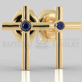Blue Sapphire Simple Cross Earrings (2 X 0.04 Ct) - 14K Yellow Gold