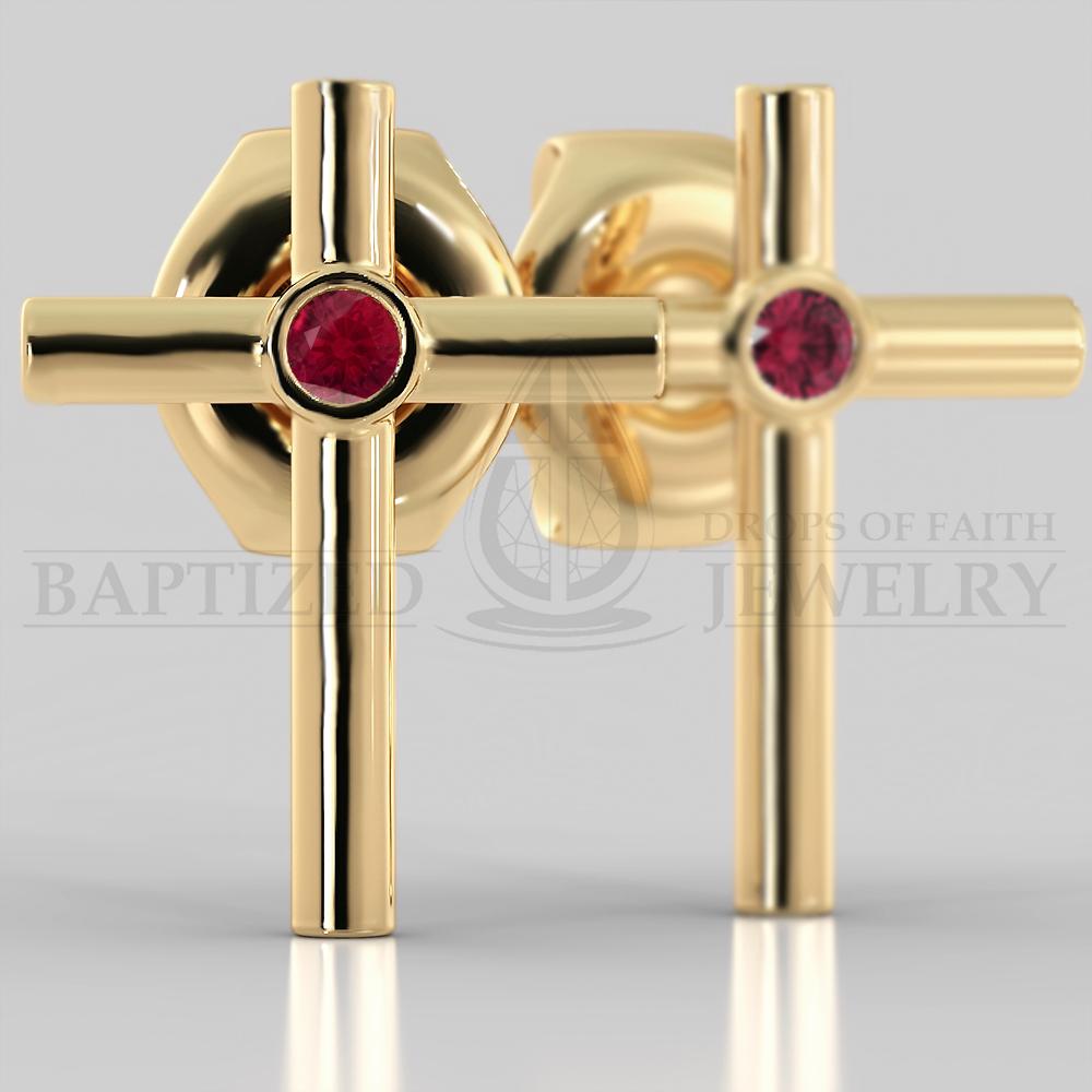 Ruby Simple Cross Earrings (2 X 0.04 Ct) - 14K Yellow Gold