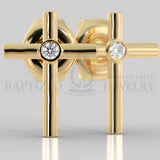 Naturald Diamond Simple Cross Earrings (2 X 0.04 Ct) - 14K Yellow Gold