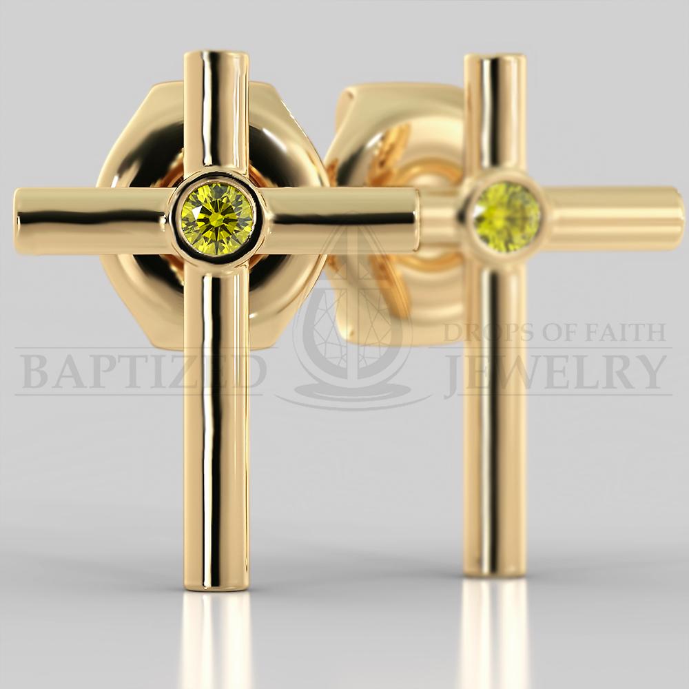 Fancy Yellow Diamond Simple Cross Earrings (2 X 0.04 Ct) - 14K Yellow Gold