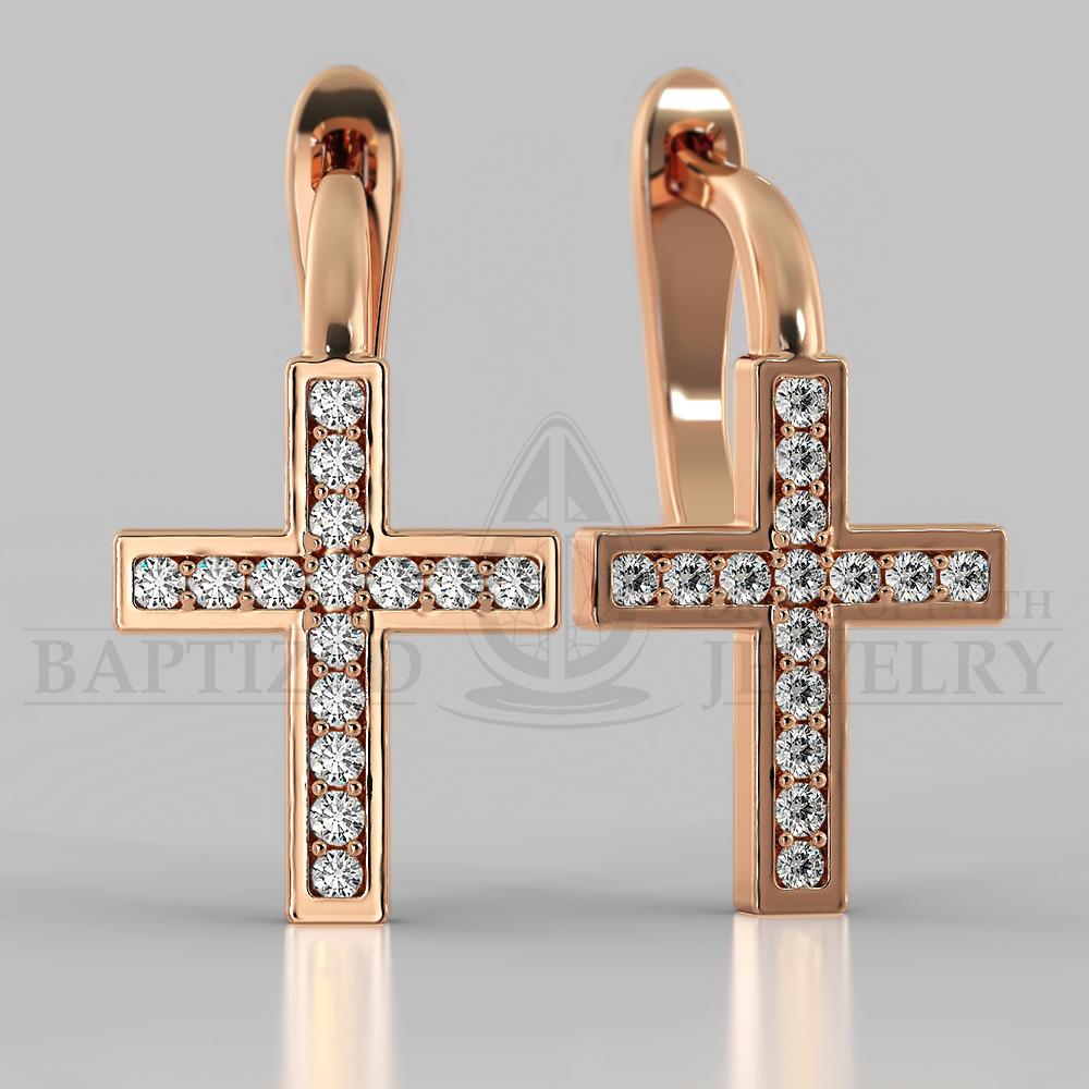 Naturald Diamond Classic Cross Earrings  - 14K Rose Gold