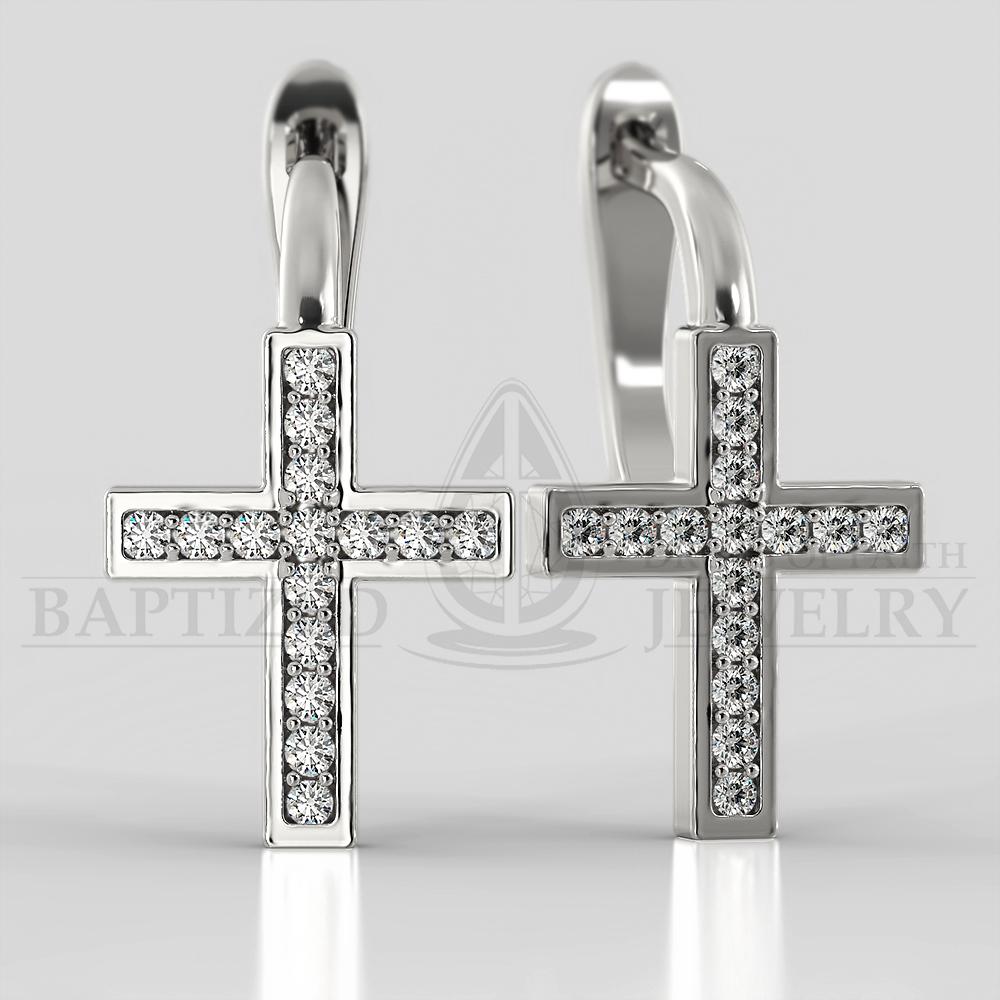 Naturald Diamond Classic Cross Earrings  - 14K White Gold