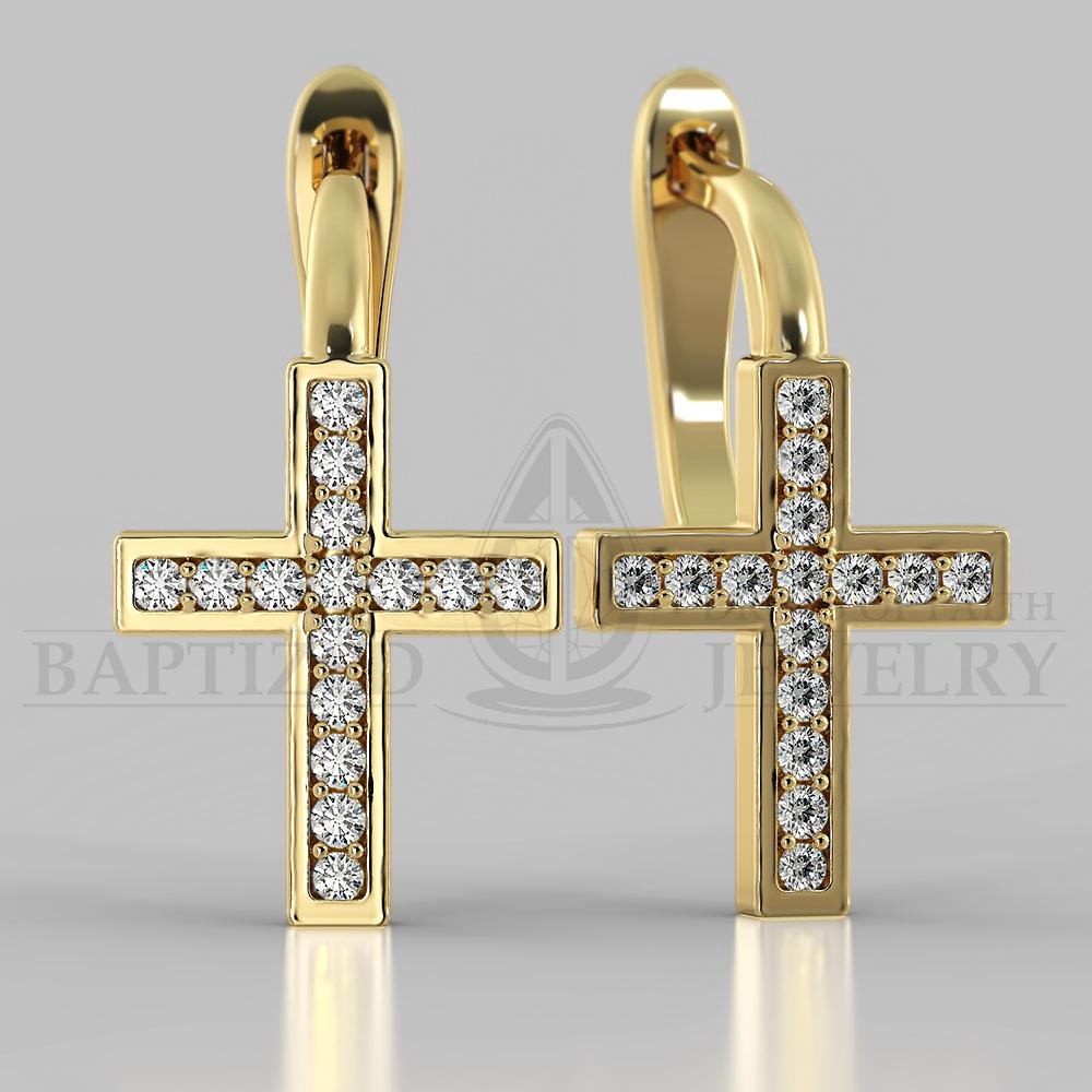 Naturald Diamond Classic Cross Earrings  - 14K Yellow Gold