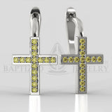 Fancy Yellow Diamond Classic Cross Earrings  - 14K White Gold