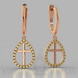 Fancy Yellow Diamond Enclosed Cross Earrings  - 14K Rose Gold