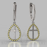 Fancy Yellow Diamond Enclosed Cross Earrings  - 14K White Gold