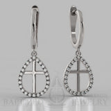 Natural Diamond Enclosed Cross Earrings  - 14K White Gold