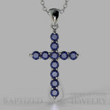 Blue Sapphire Classic Cross Pendant In 14K Gold (0.65 Ctw) - 14K White Gold