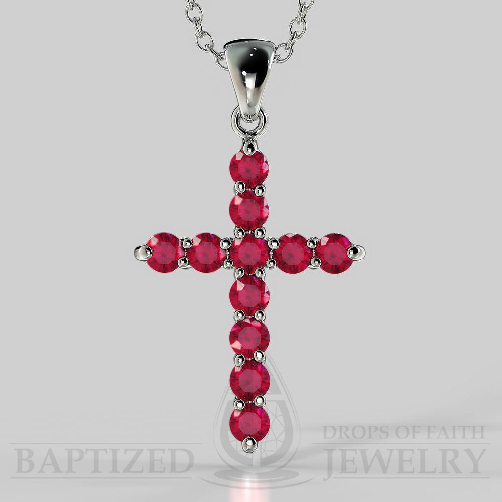 Classic Cross Pendant With Ruby (Clarity Enhanced, 0.65 Carat). - Sterling Silver 925