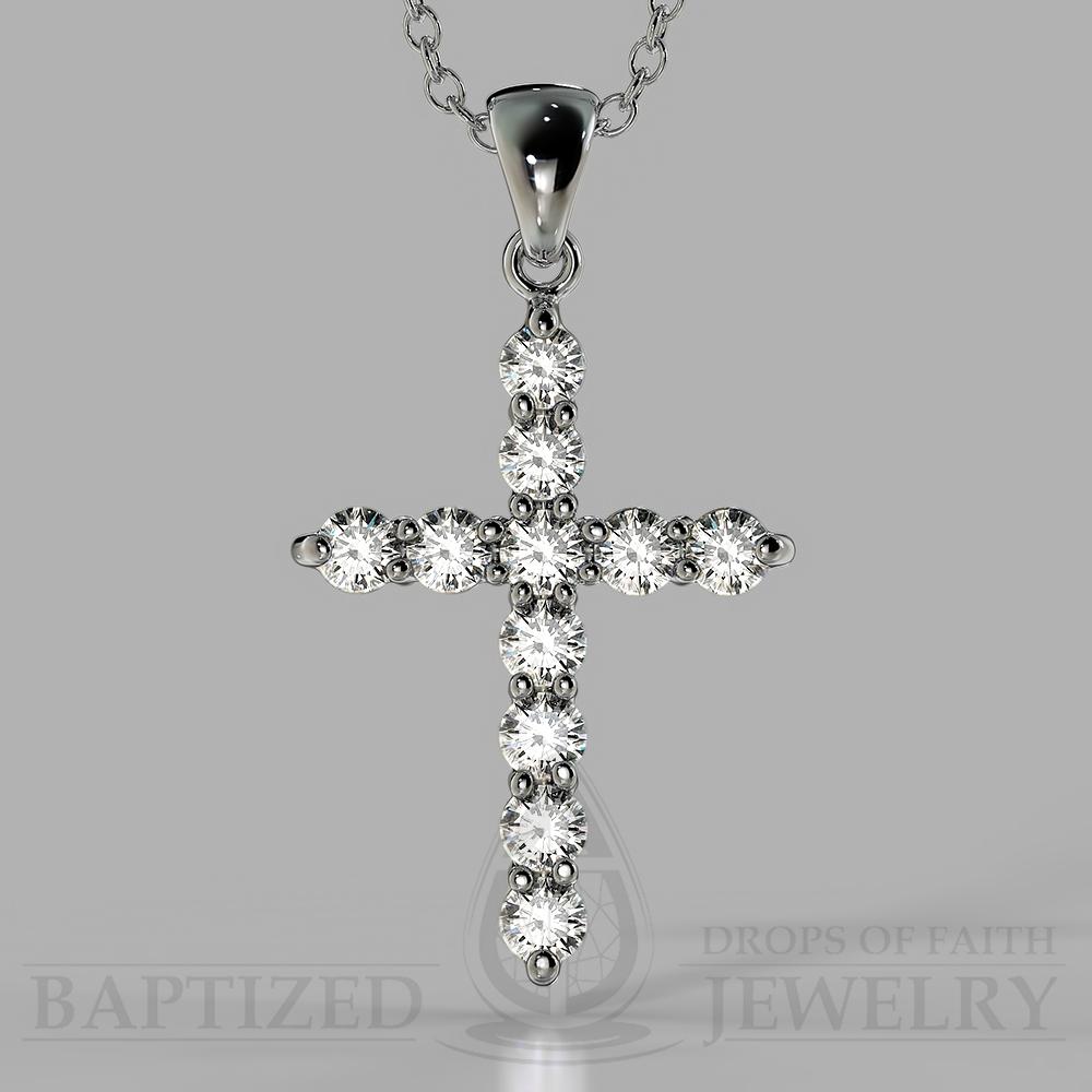 Classic Cross Pendant With Cubic Zirconias (1.5 Carat). - Sterling Silver 925