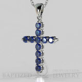 Blue Sapphire Classic Cross Pendant In 14K Gold (0.65 Ctw) - 14K White Gold