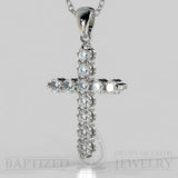 Classic Cross Pendant With Cubic Zirconias (1.5 Carat). - Sterling Silver 925