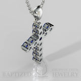 Classic Cross Pendant With Blue Sapphire (Lab Created, 1.25 Carat). - Sterling Silver 925