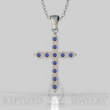 Blue Sapphire Classic Cross Pendant In 14K Gold (0.65 Ctw) - 14K White Gold