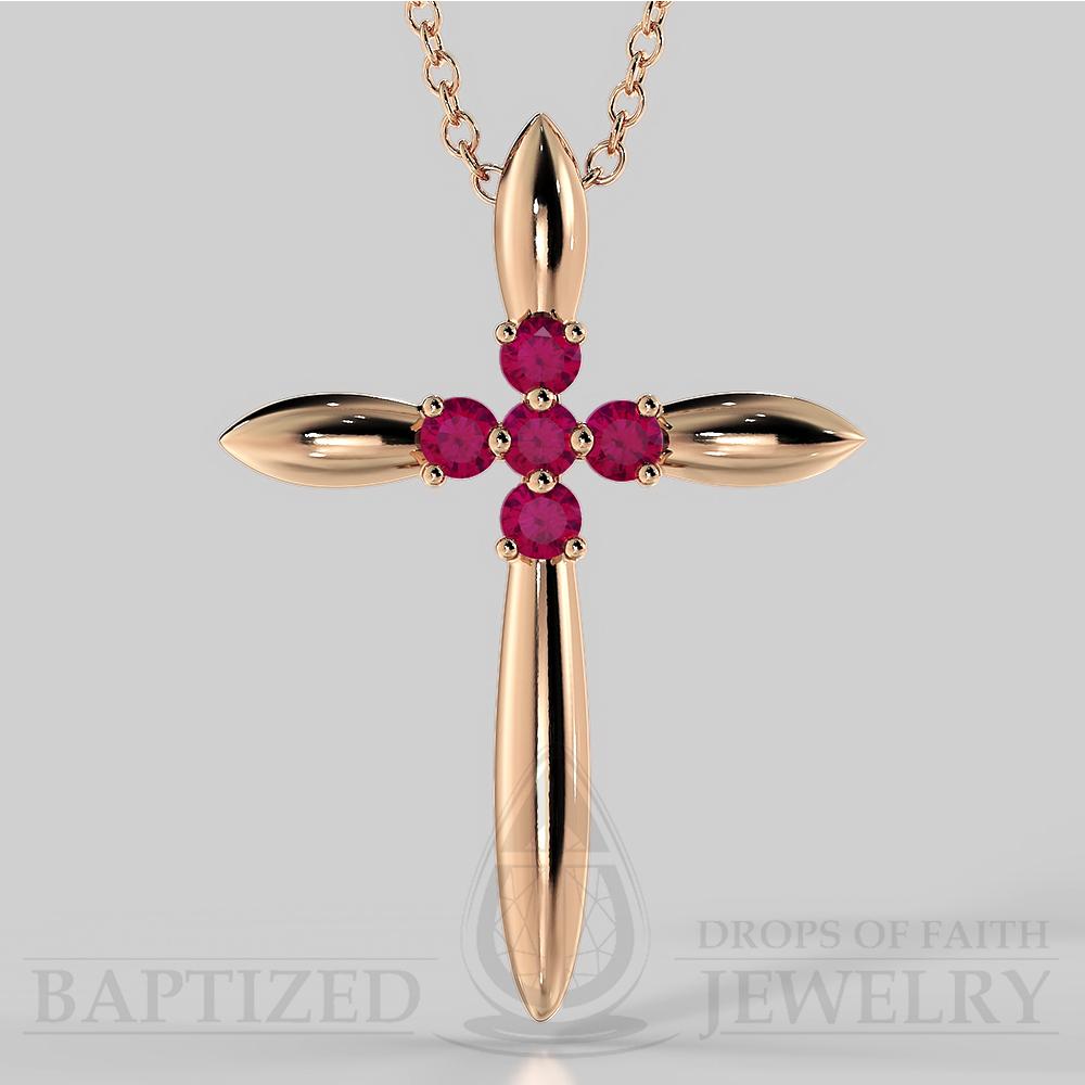 Ruby Slender Cross Pendant In 14K Gold (0.15 Ctw) - 14K Rose Gold